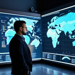 A professional strategist, male, in a modest, modern business casual outfit, intently gazing at a translucent holographic screen displaying complex data analysis and strategic flowcharts. The environment is a minimalist, high-tech control room with soft ambient lighting. The scene emphasizes intellectual engagement and planning. fully clothed, appropriate attire, safe for work, perfect anatomy, correct proportions, natural pose, professional photography, high quality, appropriate content, family-friendly.